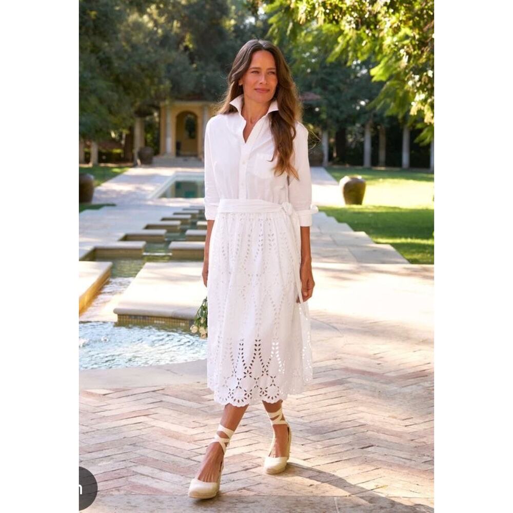 FRANK & EILEEN Sz L Large Embroidered Eyelet Grace Midi Shirt Dress - Picture 15 of 15